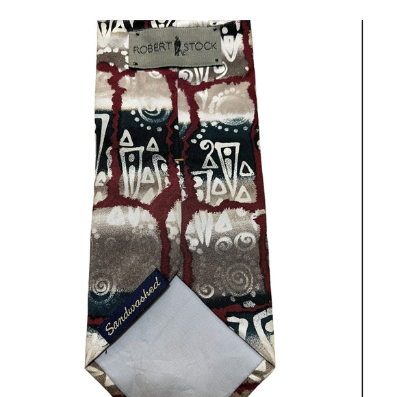 Robert Stock Sandwashed Abstract Print Silk Tie - Picture 3 of 4
